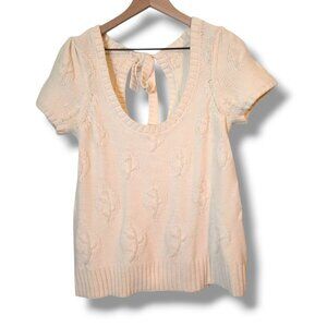 Moth Anthropologie sweater womens Medium cream short-sleeve keyhole scoop neck